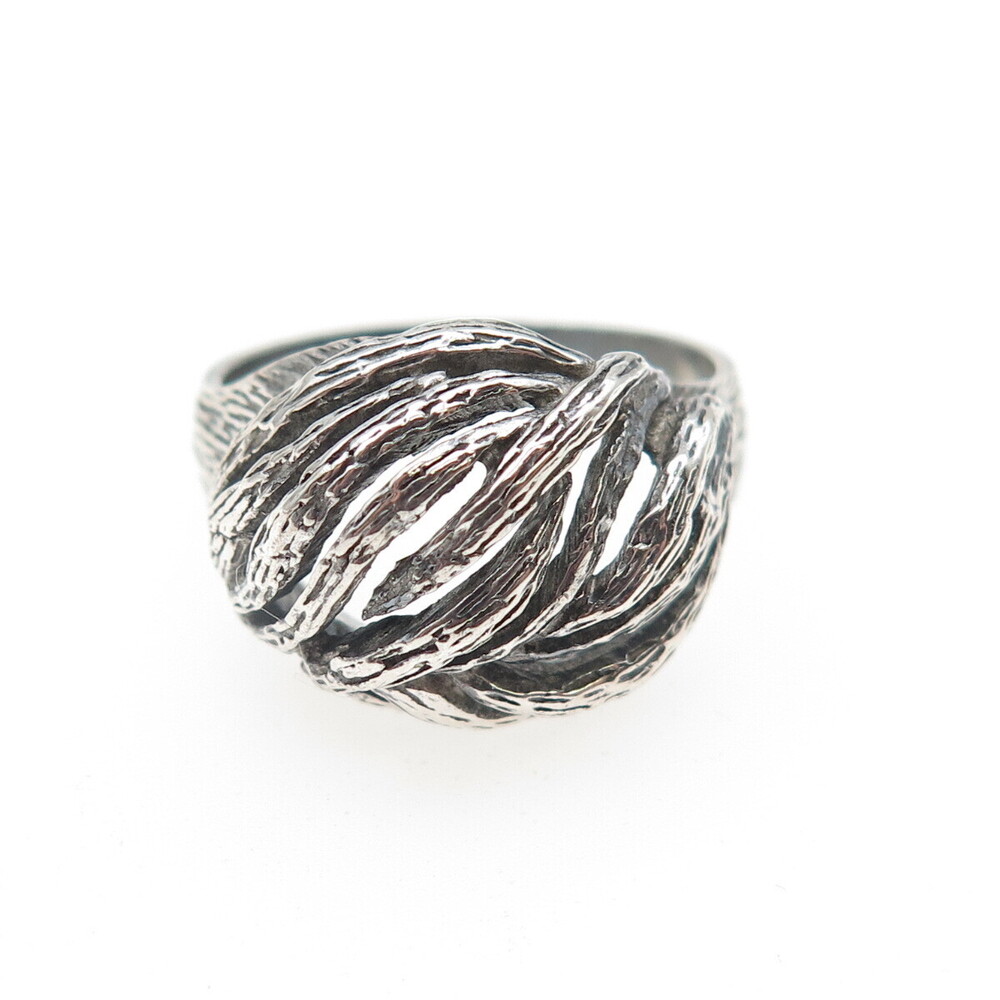 925 Sterling Silver Vintage Modernist Ribbed Dome Oxidized Ring Size 7.25 - Picture 3 of 9